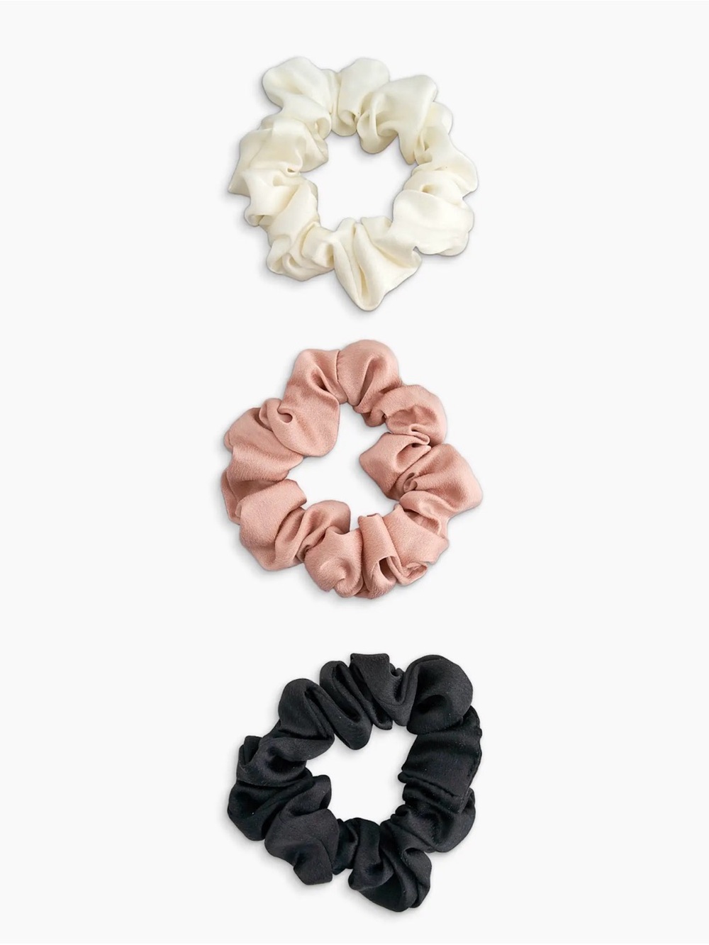 Quince Silk Scrunchie Set — Black, Ivory, Toasted Almond